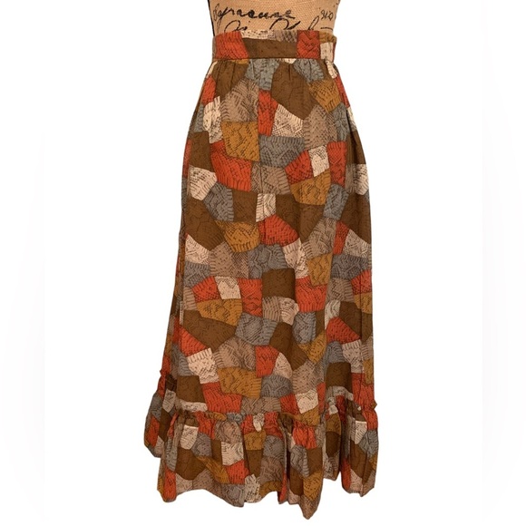 Vintage Union Made Geometric Print Maxi Shirt Ruffle Hem XXS - Picture 2 of 8